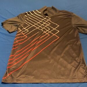 Men's Brown Polo Shirt with Red and White Graphic